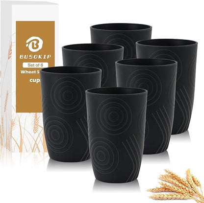 Wheat Straw Cups 6 Pcs, 16 OZ Plastic Drinking Cups, Unbreakable Plastic by BUSOKIP