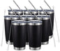 COMOOO 20oz/8Pack Black Tumbler Double Wall Vacuum Insulated Coffee Travel Mug Stainless Steel Tumbler with Lid and Straw Coffee Cup for Cold Drinks & Hot Beverage, Home and Outdoor (Black, 8 Pack)