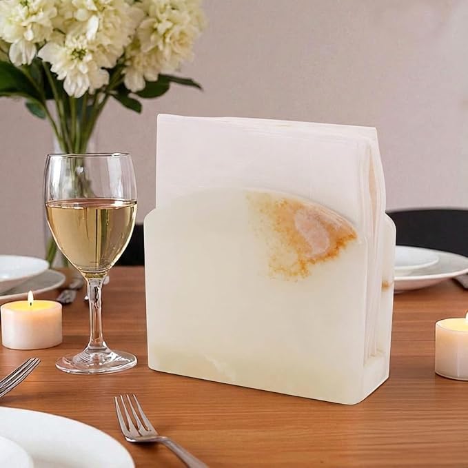 Radicaln Marble Napkin Holder 5.5" Inches White Onyx Handmade Simple Modern - Image 5