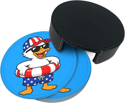 Cool Patriotic Beach Duck Leather Coasters Set of 6 - Image 3