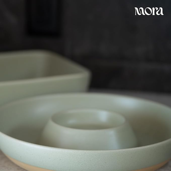 MORA Ceramic Chips and Dip Serving Tray: Large Divided Party Bowl Set - Image 6