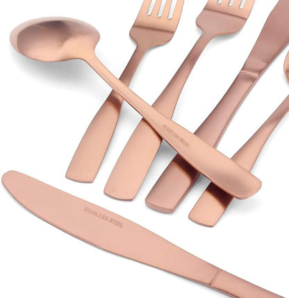 Matte Rose Gold Silverware Set, 20-Piece Stainless Steel Flatware set, - Image 3