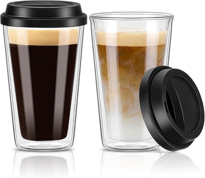 Qipecedm® 2 Packs Double Walled Glass Coffee Mugs by Qipecedm