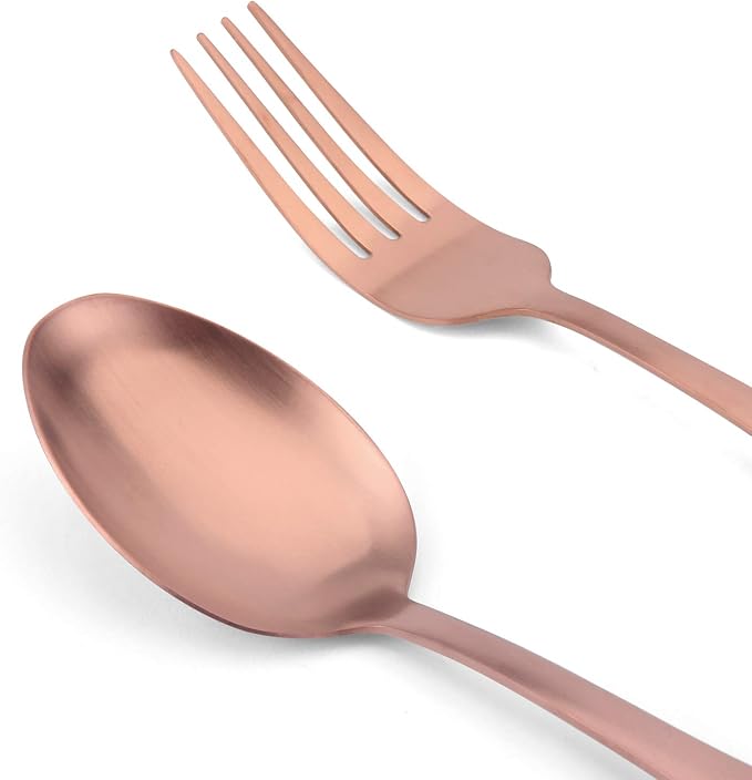 Matte Rose Gold Silverware Set, 20-Piece Stainless Steel Flatware set, - Image 4