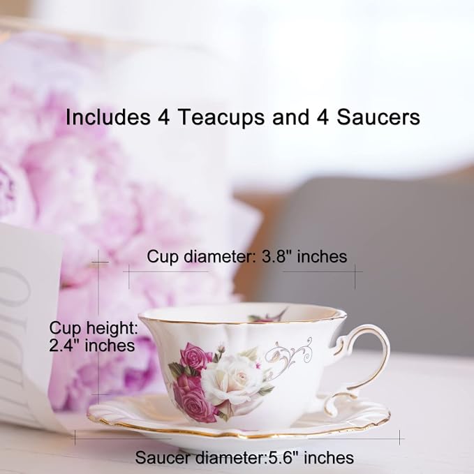 Ceramic Tea Cups Coffee Cup and Saucers Set of 4 - Image 6