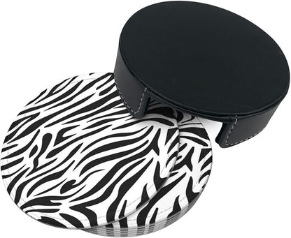 Drink Coasters with Holder Stand Set of 6, Zebra Stripes Print Pu Leather - Image 7