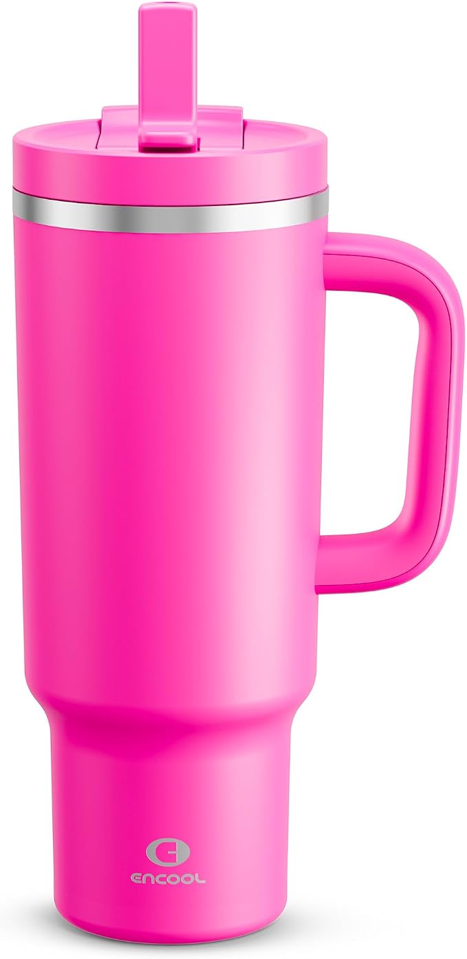 ENCOOL 40 oz Tumbler with Handle and Straw: Stainless Steel Insulated Tumbler by ENCOOL