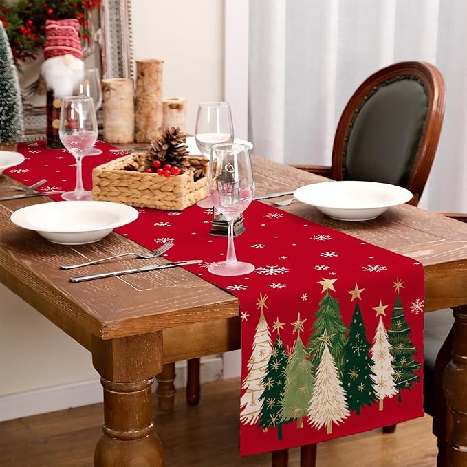 Christmas Table Runner 13x120 Inch, Xmas Trees Snowflakes Holiday Decorative - Image 9