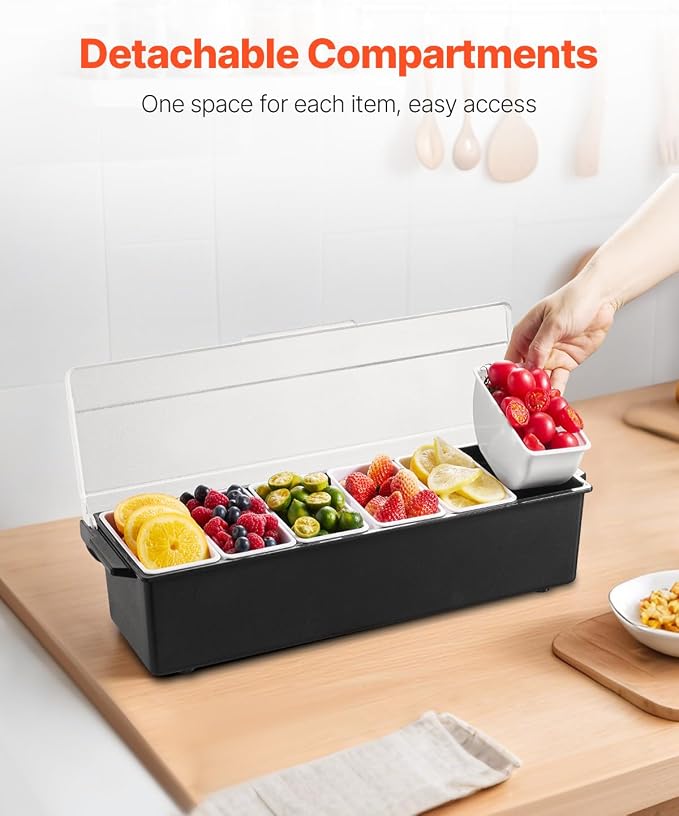 VEVOR Chilled Condiment Server, 6 Compartment Ice Cooled Condiment Serving - Image 4
