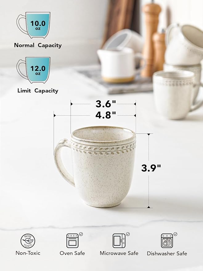 LE TAUCI Coffee Mugs 12 oz, Ceramic Mug Set, Embossment Cups - Image 3