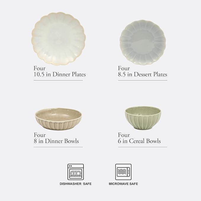 Gibson Elite Malibu Shore 16 Piece Scallop Stoneware Reactive Glaze Ceramic - Image 2