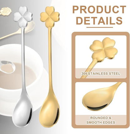 PATIKIL 4pcs Coffee Spoons, Four Leaf Grass Tea Spoons 304 Stainless Steel - Image 3