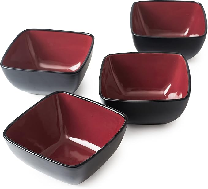 AmorArc 32oz Square Cereal Soup Bowls, Stoneware Bowls Set of 4 by AmorArc