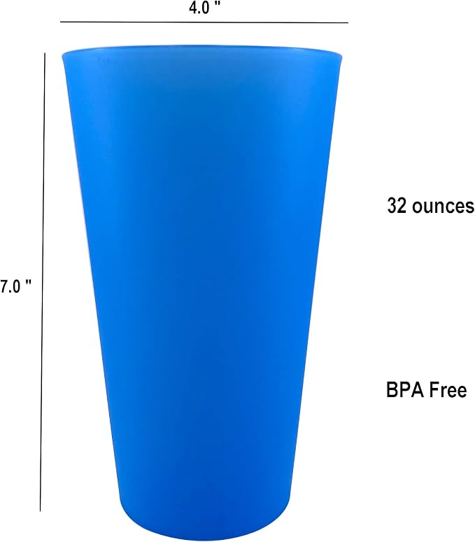32 oz Plastic Cups Large Reusable set 8, Plastic Tumbler Blue Tone | Food Grade - Image 6