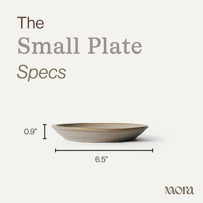 MORA Small Plates Set of 4, 6.5 inch Ceramic Pottery Dessert Plates - Microwave, Oven and Dishwasher Safe - Mushroom