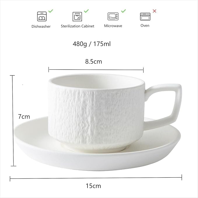 Rock Texture Embossed Ceramic Coffee Set, 6 oz | Tea Set, Cappuccino Espresso - Image 3