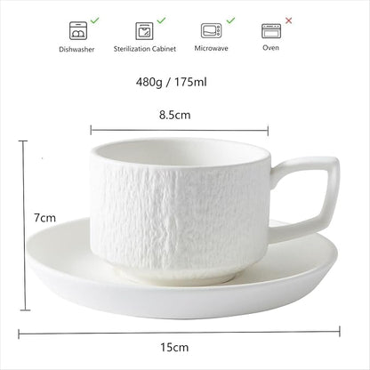 Rock Texture Embossed Ceramic Coffee Set, 6 oz | Tea Set, Cappuccino Espresso - Image 3
