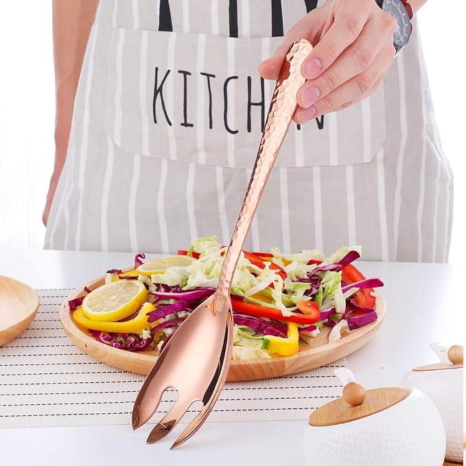 Salad Spoon and Fork Set, 12 Inch Stainless Steel Salad Server, Rose Gold Large - Image 8