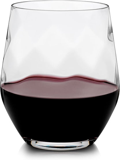 Üllo Aer Crystal Stemless Wine Glasses with Aerating Swirl Design for Enhanced Flavor, Clear, Set of 4