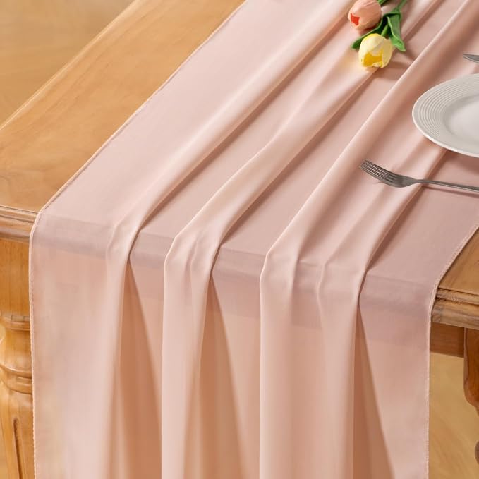 Peach Pink Chiffon Table Runner Summer Boho Wedding Birthday Party Decor | 10ft by Socomi