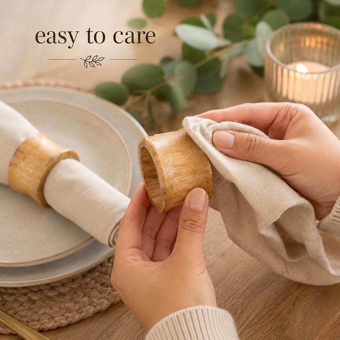 Mango Wood Napkin Rings Set of 12 - Image 9
