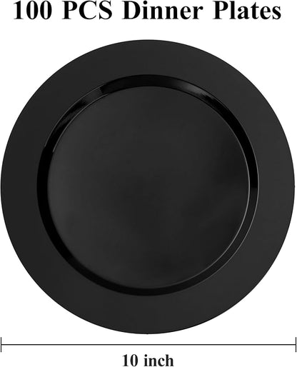 Bestluck 100PCS Black Plastic Dinner Plates 10 Inch - Image 2