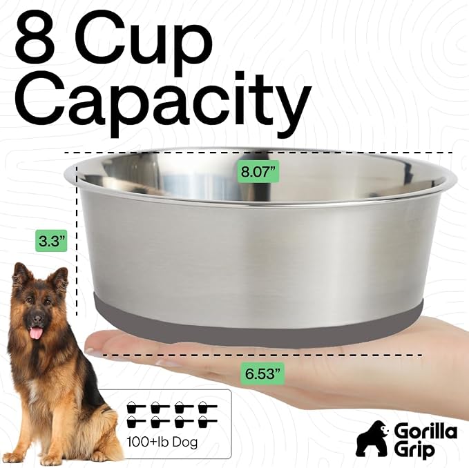 GORILLA GRIP Dog Bowls, Food Grade 304 Stainless Steel, Holds 8 Cups Each Food - Image 4