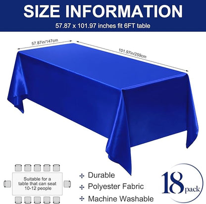 Moukeren 18 Pack Rectangle Tablecloths 58 x 102 Inch Table Cloth Reusable Washable Polyester Table Clothes Bulk for 6 ft Tables for Wedding, Party, Restaurant (Blue)