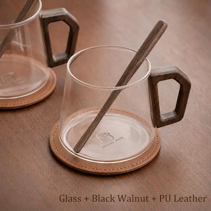 12 oz Glass Coffee Cups Set of 2, Cappuccino Cup Set - Image 8
