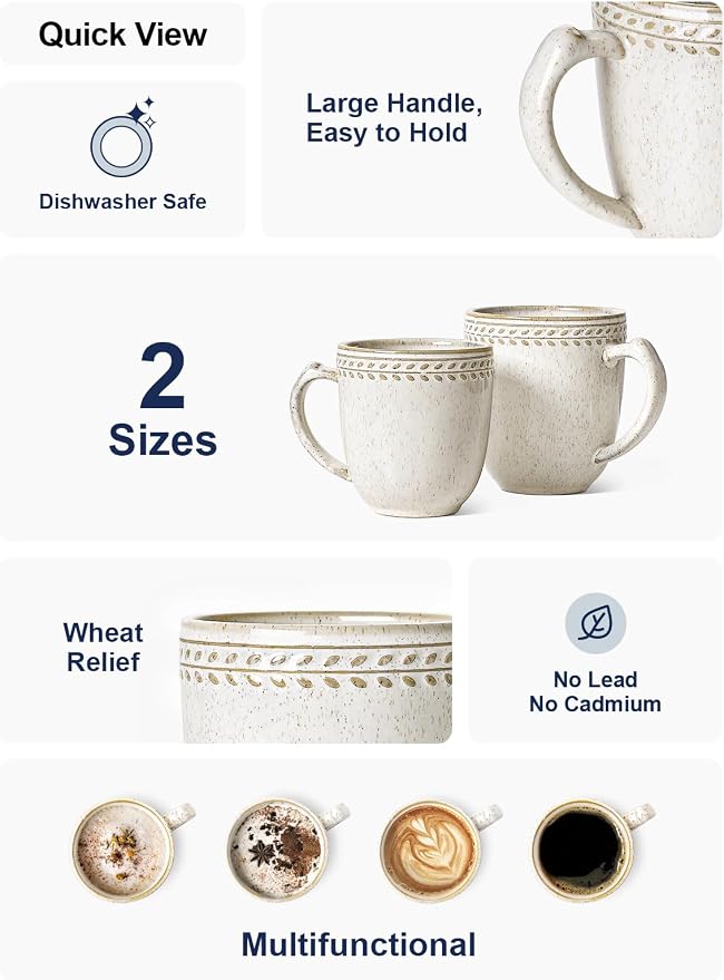 LE TAUCI Coffee Mugs 18 oz, Ceramic Mug Set, Embossment Cups - Image 4