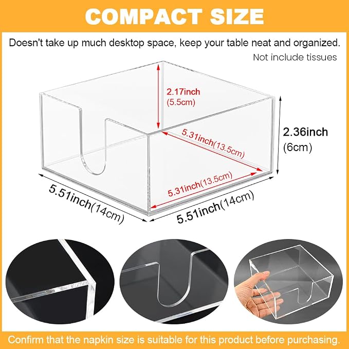 Acrylic Napkin Holder for Table, Cocktail Napkin Holder for 5.5 x 5.5 inch | - Image 2