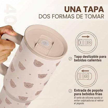 SANDJEST Bear Tumbler with Handle, Insulated Cup Stainless Steel Travel Mug Cup - Image 3