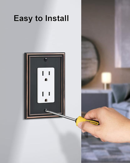 6-Pack Decorator Outlet Cover Plate, Aged Bronze Decorative Switch Plates and Outlet Covers, Durable Zinc Alloy Wall Plates for Electrical Outlets, Receptacle, GFCI Outlet, Dimmer Switch