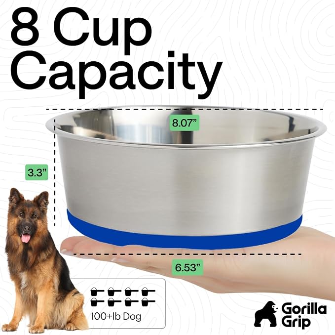 GORILLA GRIP Dog Bowls, Food Grade 304 Stainless Steel, Holds 8 Cups Each Food - Image 4