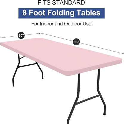 homing 2 Pack Rectangle Table Cloth, Elastic Fitted Fabric Tablecloth Fits for 8 Foot Folding Tables, Washable Table Cover for Picnic, Camping, Indoor & Valentine's Day (Pink, 30" x 96")