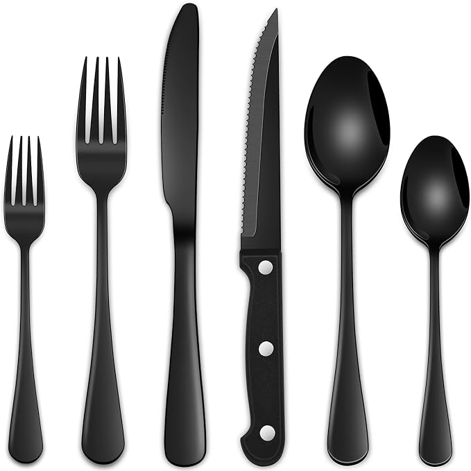 24-Piece Black Silverware Set by DEHOVKitchen
