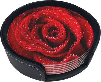 6 Pcs Red Rose Leather Coasters - Image 5