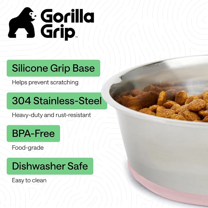 GORILLA GRIP Dog Bowls, Food Grade 304 Stainless Steel, Holds 4 Cups Each Food - Image 2