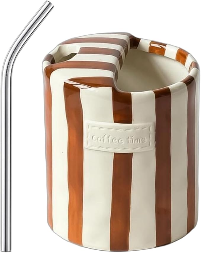 Ceramic Coffee Mugs 10 oz Retro Striped Coffee Mug No Handle by Meyerascal