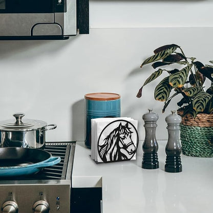 Horse Head Decorative Black Metal Napkin Holder for Table, 4.9" x 4.5" x 1.9" Horse Aniaml Standing Napkin Holder for Home Kitchen Restaurant Picnic Party Coffee Bar Dining Room