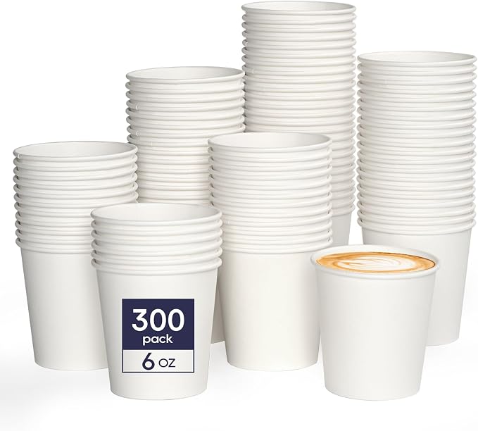 LITOPAK 300 Count 6 oz Paper Cups, Disposable White Paper Coffee Cups | Bulk by LITOPAK