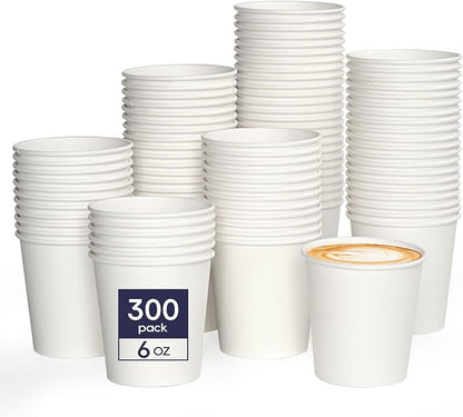 LITOPAK 300 Count 6 oz Paper Cups, Disposable White Paper Coffee Cups | Bulk by LITOPAK