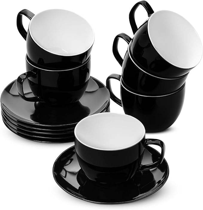BTaT- Cappuccino Cups with Saucers 8 oz, Au Lait, Flat White, Dishwasher by BrewToATea