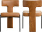 Brown Dining Chairs Set of 2,Faux Leather Dining Chairs with Soft Cushion,Comfortable Upholstered Armless Dining Room Chairs with Curved Plywood Back