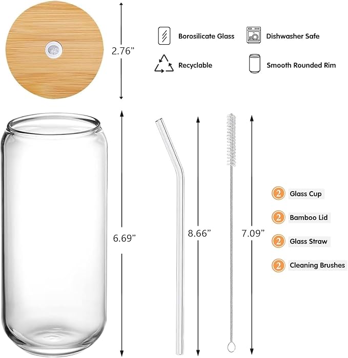Glass Cups with Lids and Straws Set of 2 - Image 7