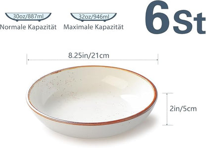 ONEMORE 30 Oz Porcelain Salad Pasta Bowls, Shallow & Wide Bowls Plates Set of 6 - Image 4