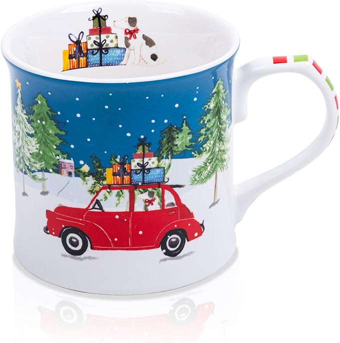 12 oz Christmas Car Coffee Mug, Festive New Bone China Mug by MFoffice