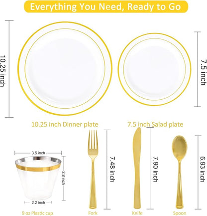 WELLIFE 350-Piece Gold Disposable Plates and Cutlery Set - Image 2