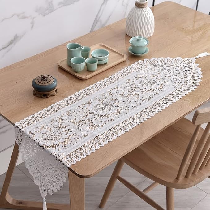 Tinsow 2 Pack Cotton Crochet Lace Rectangular Table Runner Dresser Scarf Doilies - Image 5