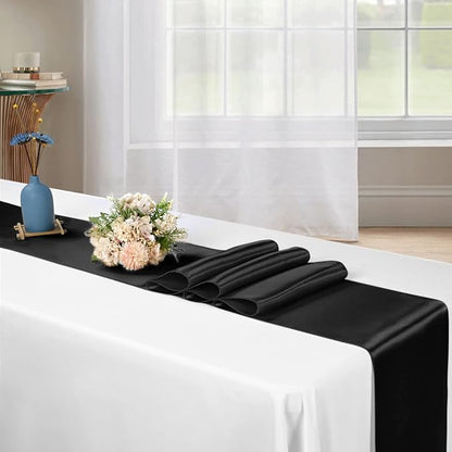 10-Pack Black 12 x 108 inches Long Premium Satin Table Runner | Wedding - Image 5